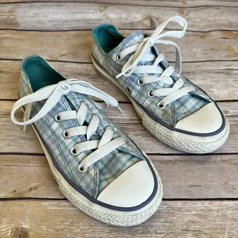 Converse Plaid Sneakers Purple Teal Youth 12